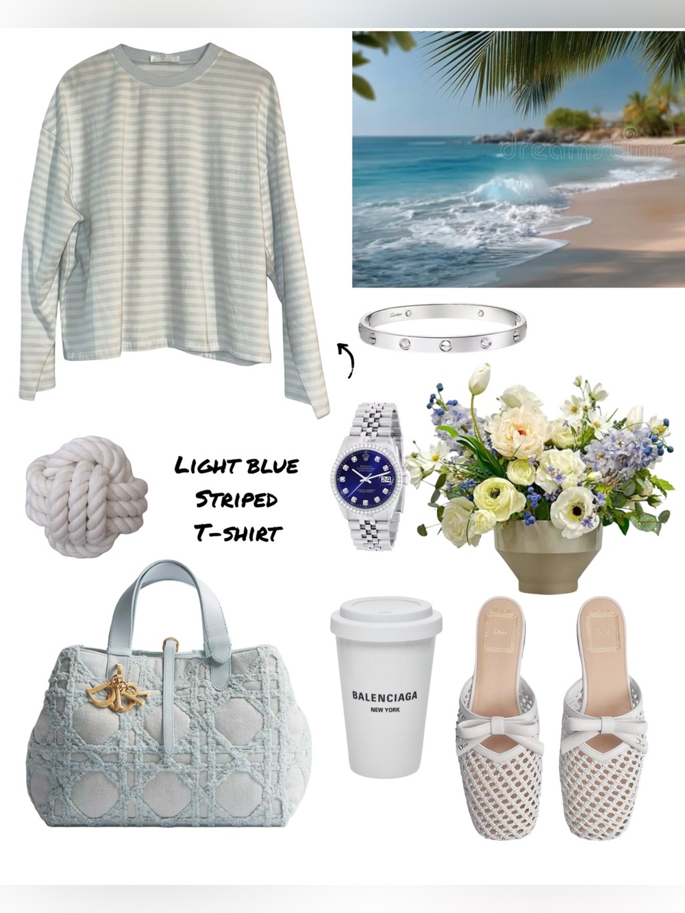 Light Blue Striped Long Sleeve Tee